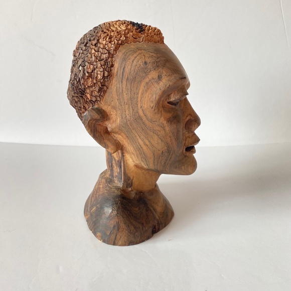 African Tribal Man Bust Ironwood Sculpture Vintage - Picture 7 of 8